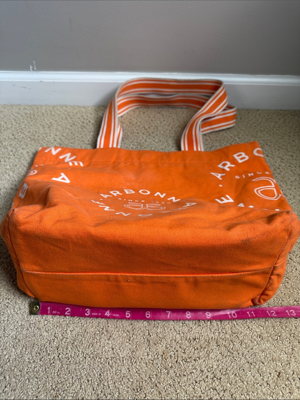 Arbonne Orange Canvas Logo Tote with Striped Handles - Picture 5 of 7